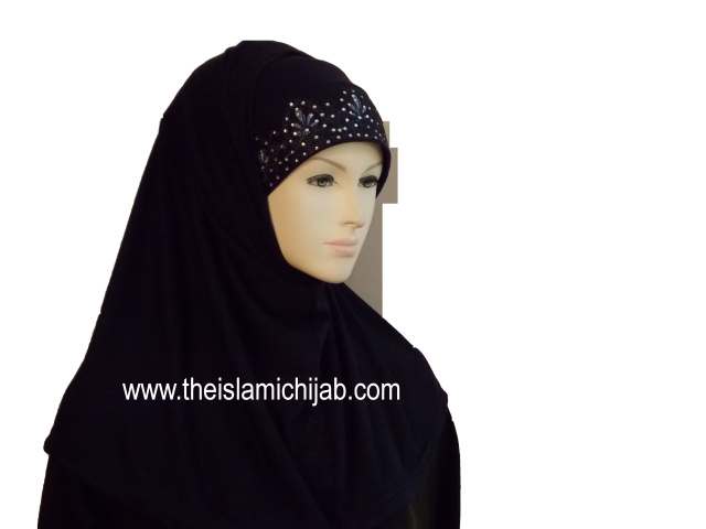 Black Blue 2 piece Beaded Hijab